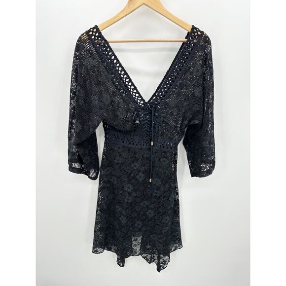 Despi Swim Cover Up Women MEDIUM Black V-Neck Polyamide Brazil Dress - Picture 7 of 7